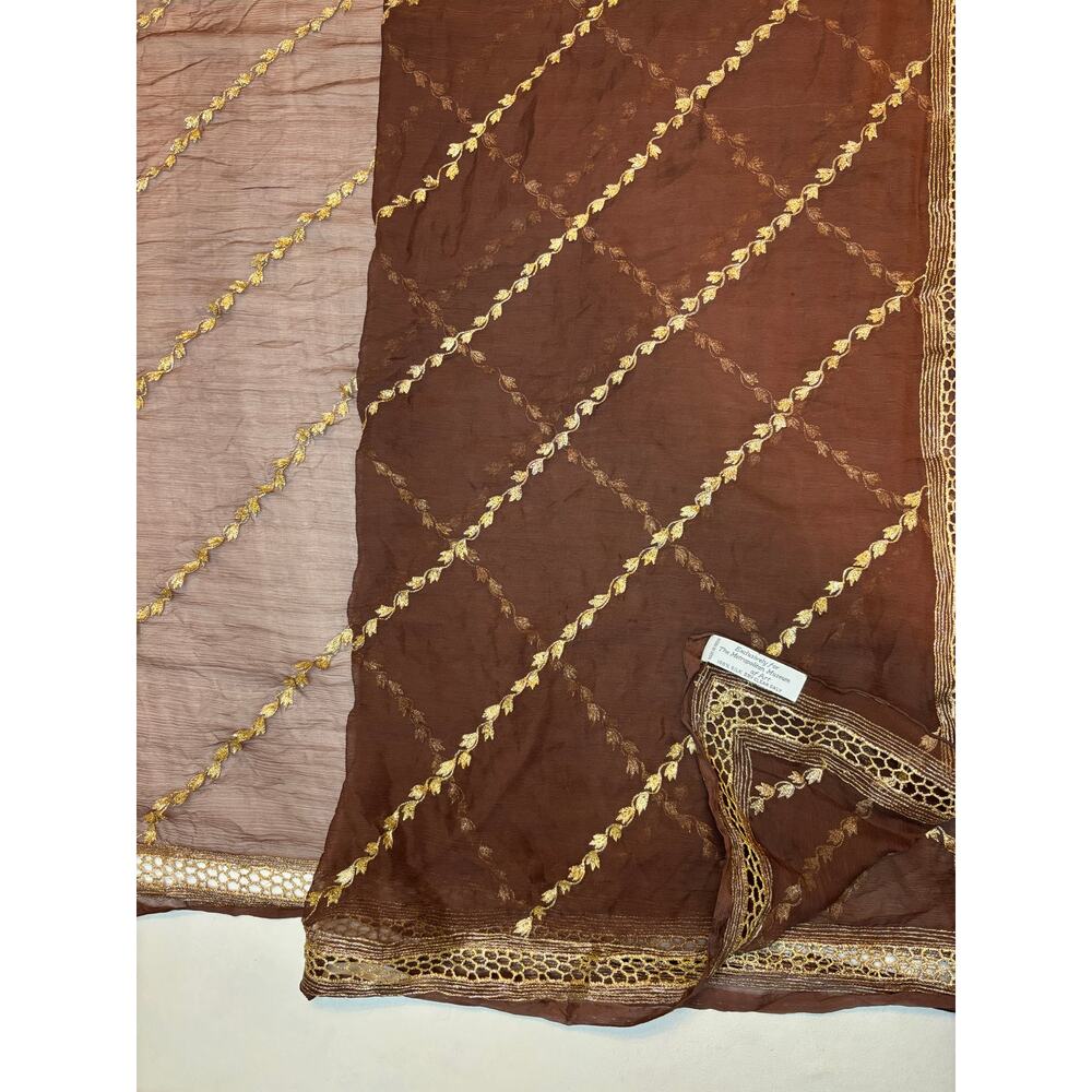 Brown and Gold Embroidered Women's Scarf